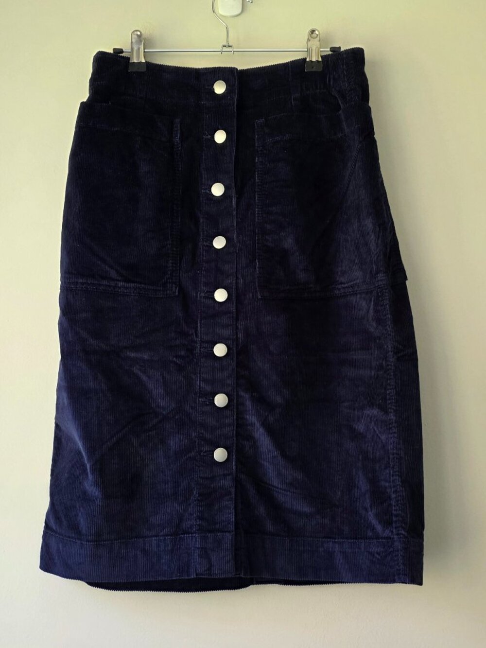 Sonoma Navy Blue Corduroy Midi Skirt | Small | Buttons Down The Front w/ Pockets